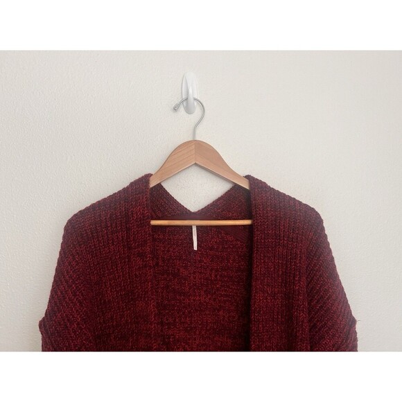 FREE PEOPLE High Hopes Cardigan Red Slouchy Chunky Knit Ribbed Cuff Open Front S - Picture 6 of 11